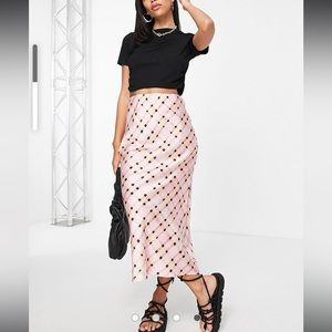 Topshop check midi bias slip skirt in pink size 2